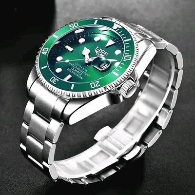 LIGE Herren Armbanduhr Luxus Quarz grünes Zifferblatt wasserdicht Sport Silber Uhr