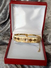Rolled Gold Vintage Heavy Diamond Cut Bangle & Safety Chain 27.4g VGC