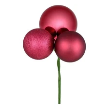 Vickerman 18" Plastic Ball Ornament Christmas Picks in Berry Red (Set of 4)