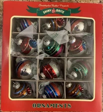 Christopher Radko Shiny Brite Glass Ornaments Christmas Striped 1.75" 12 Ct 2025