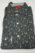 Isaia Teal Gold Floral Long Sleeve Cotton Dress Shirt 15.5/39 NEW