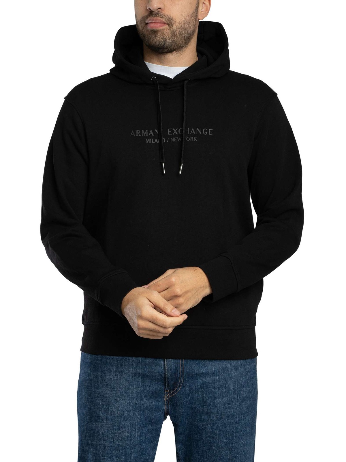 Armani Exchange Brand Pullover Hoodie, Black - M