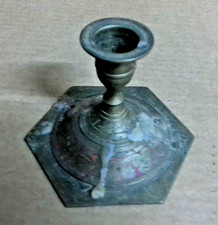 Vintage Brass Candle Holder Hexagon Base Etch...
