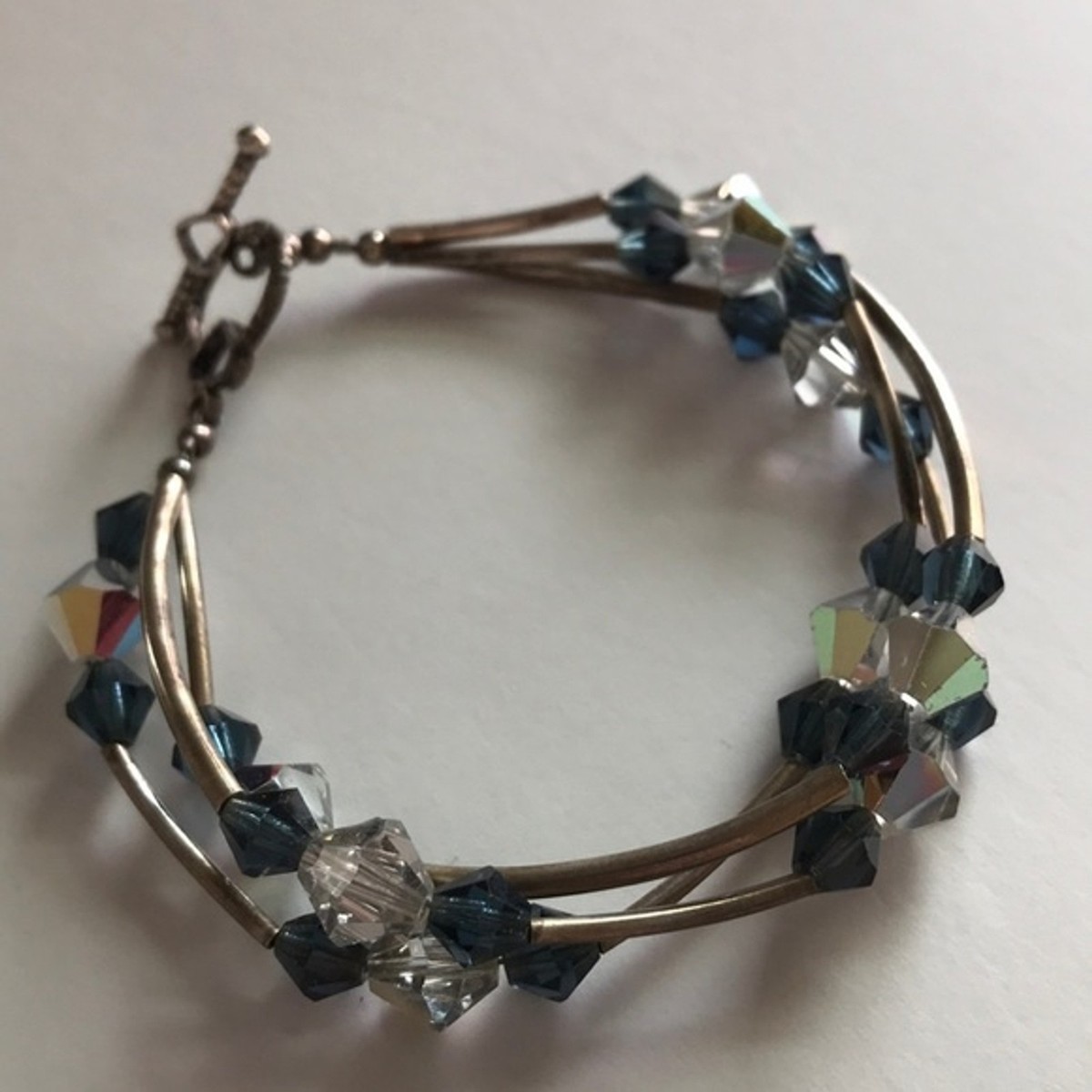 Vintage Handmade Triple Strand Curved Sterling Swarovski Crystal Heart Toggle 8 View 5