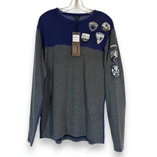 Alp N Rock Mens Ski Crew Shirt Large. Embroidered Patches Black Gray