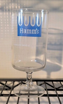 VTG Hamm's stemmed beer glass ''From the Land of...'' chalice goblet blue logo
