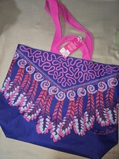 Zandra Rhodes Designer Reuseable Bag  Purple Pink Feather Tote with New Tags