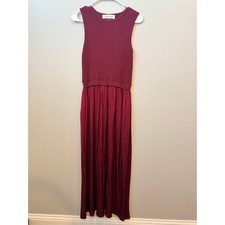Taylor Medium Mixed Media Pleated Twofer Maxi Dress Burgundy Sleeveless