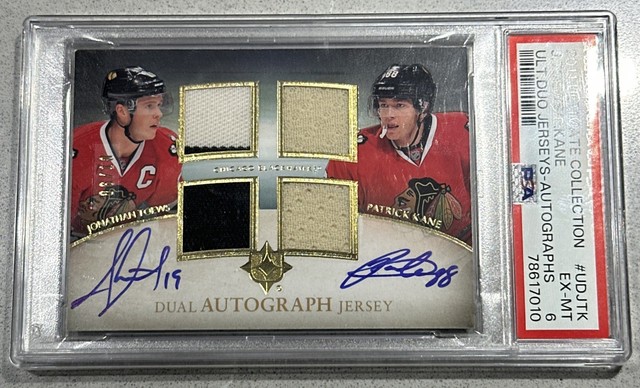 2011-12 Ultimate Collection /10 Patrick Kane Jonathan Toews Dual Auto Jersey PSA