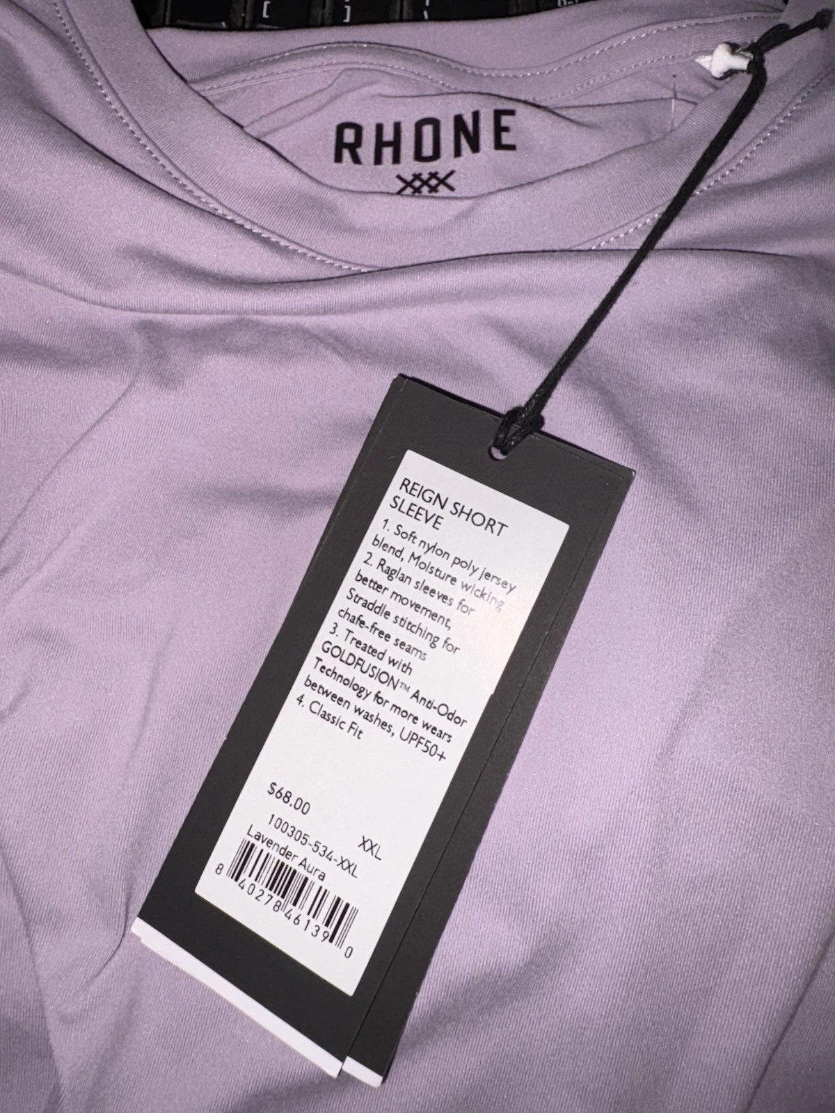 New RHONE REIGN Short Sleeve Tee Shirt Activewear Casual 2XL XXL Lavender Aura