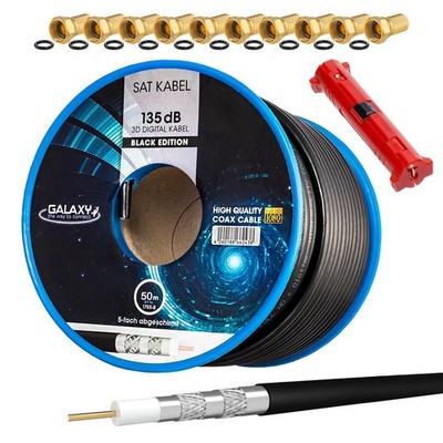 50m Antennen KABEL 135dB Stahl Kupfer SAT KOAXial 5 fach geschirmt FULL HDTV 3K