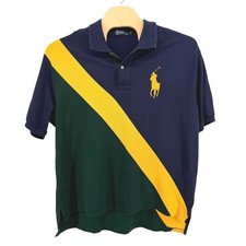 Polo Ralph Lauren Polo Shirt Mens 2XB Pre-Owned Big Pony Blue Green Yellow Rugby