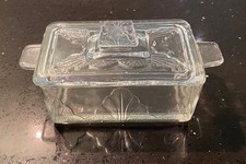 Antique Art Deco Clear Patterned Pressed Glass Lidded Butter Dish
