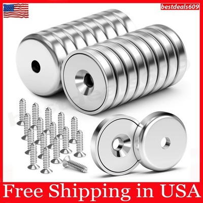 16Pack 40LBS Strong Magnets with Holes,Neodymium Round Cup Magnets with Screws,