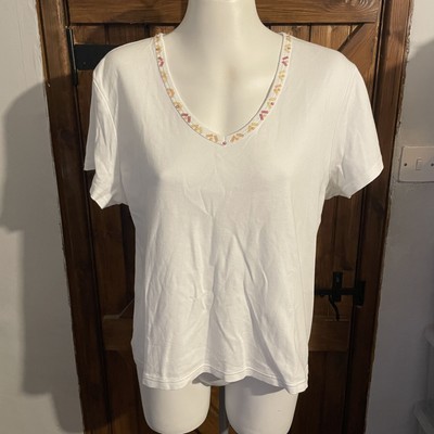 Sutton Studio Damen T-Shirt weiß Baumwolle verziert Größe XL