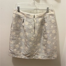 Maeve by Anthropologie Ivory Silver Polka Dot Tweed Skirt US 12 Zipper
