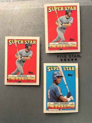 1988 Topps vintage super star stickers 2x Boggs 40 & Strawberry 21. Fresh NRMT.