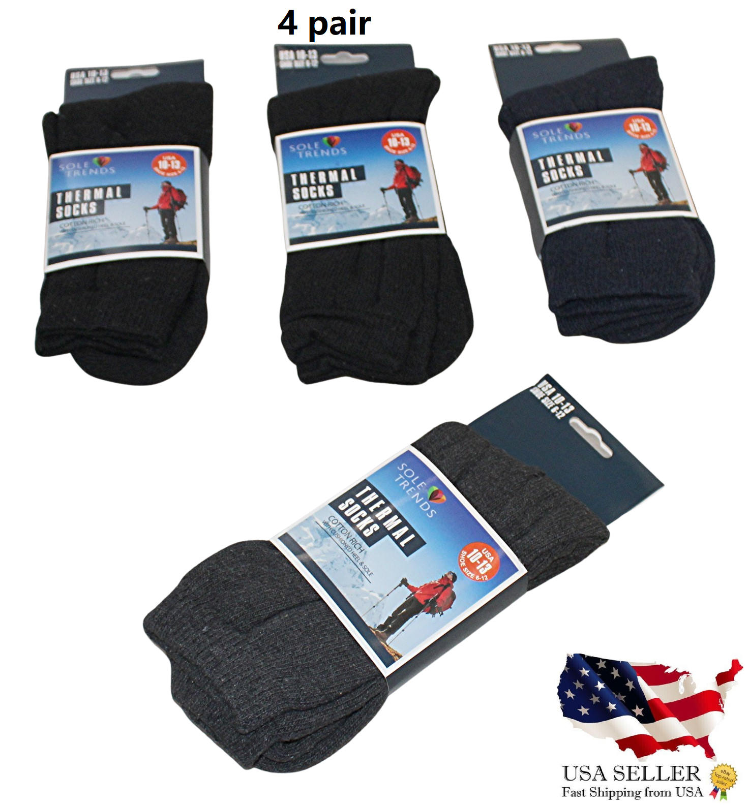 SAOLA 4 Paia Calze Termiche Uomo Calde Cotone Ricco Taglia 10 13 Tacco e Suola Imbottite
