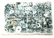 Image of Assorted Box Qty 1000 Flat Washers Heavy Duty Table 4 3/16 1/4 5/16 3/8" A22 BZP