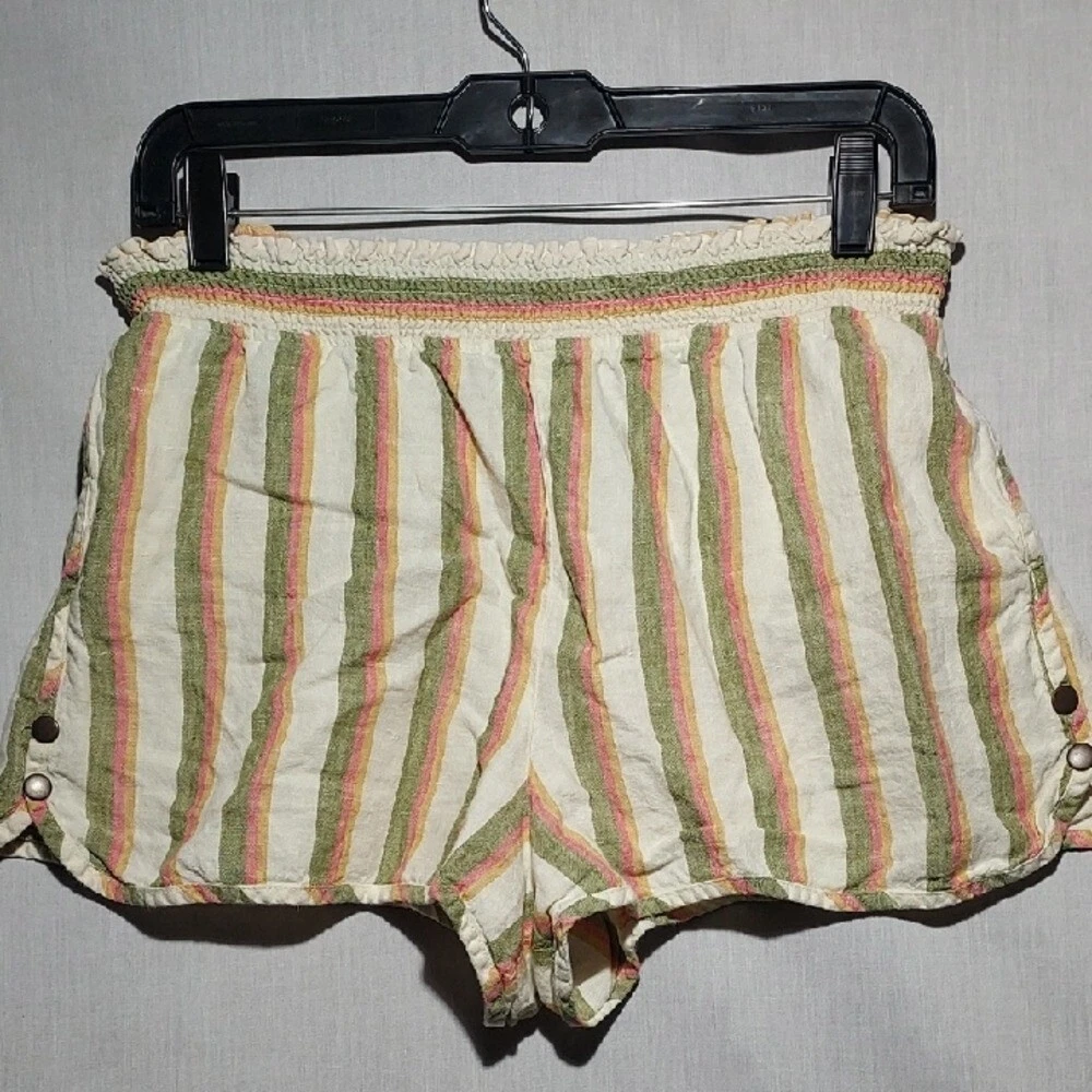 Anthropologie Mermaid 100% Linen 2 Pocket Striped Shorts Womens Size Medium