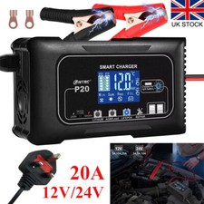20A 12V 24V 20 Amp Car Battery Smart Charger for Lead Acid LiFePo4 AGM Battery