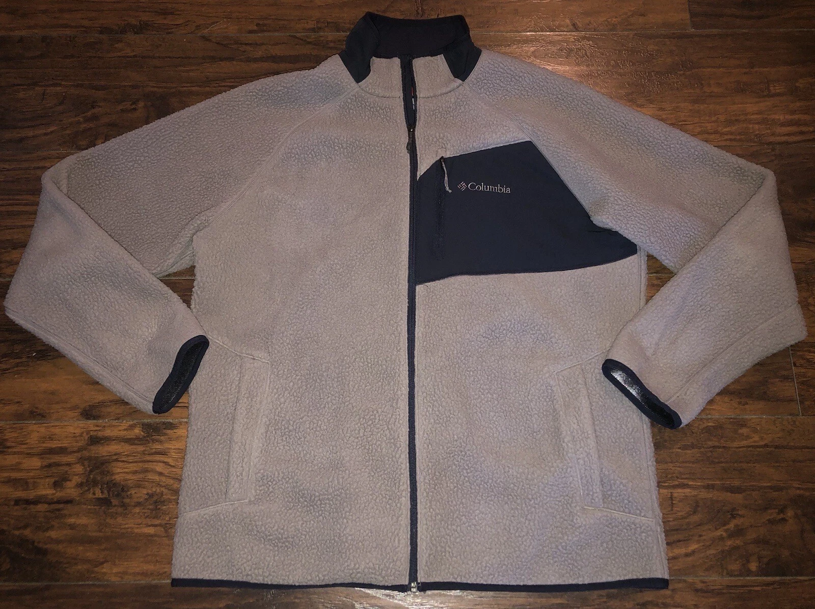 Mens Columbia Thermal Comfort Omni Heat Gray/Navy Blue Fleece Jacket -SZ XL