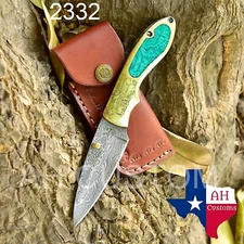  CUSTOM HAND MADE DAMASCUS STEEL FOLDING BLADE POCKET KNIFE&BRASS HANDLE AH-2332