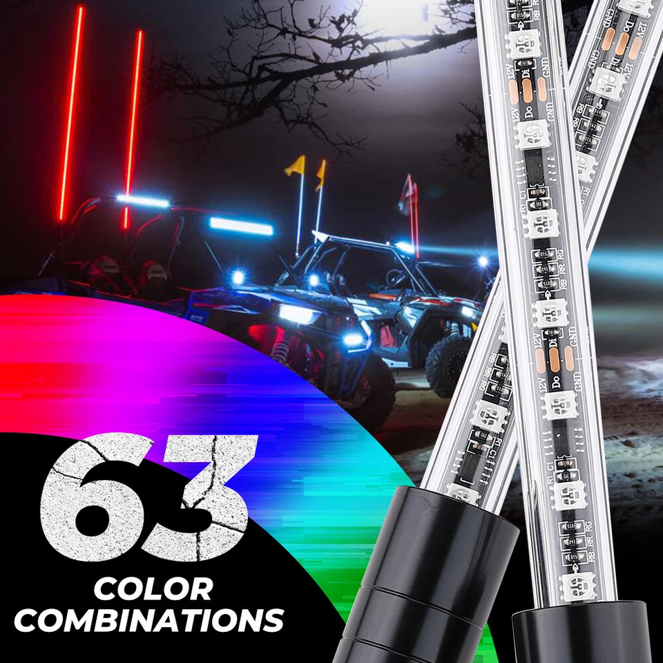 KEMIMOTO 366 Modos 5 pies Luces Látigo RGB Luces LED RGB Antena con Bandera y Control Remoto ATV UTV Foto 4 de 4