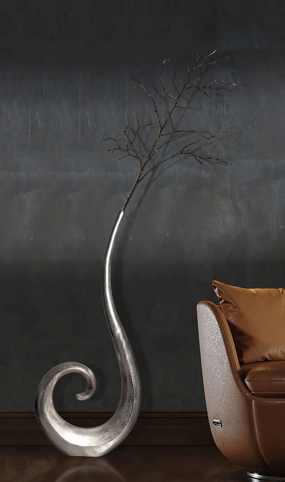 Vase 100 cm Aluminium Blumenvase Spirale Bodenvase Silber Wohndeko Groß Dekovase - Bild 2 von 4