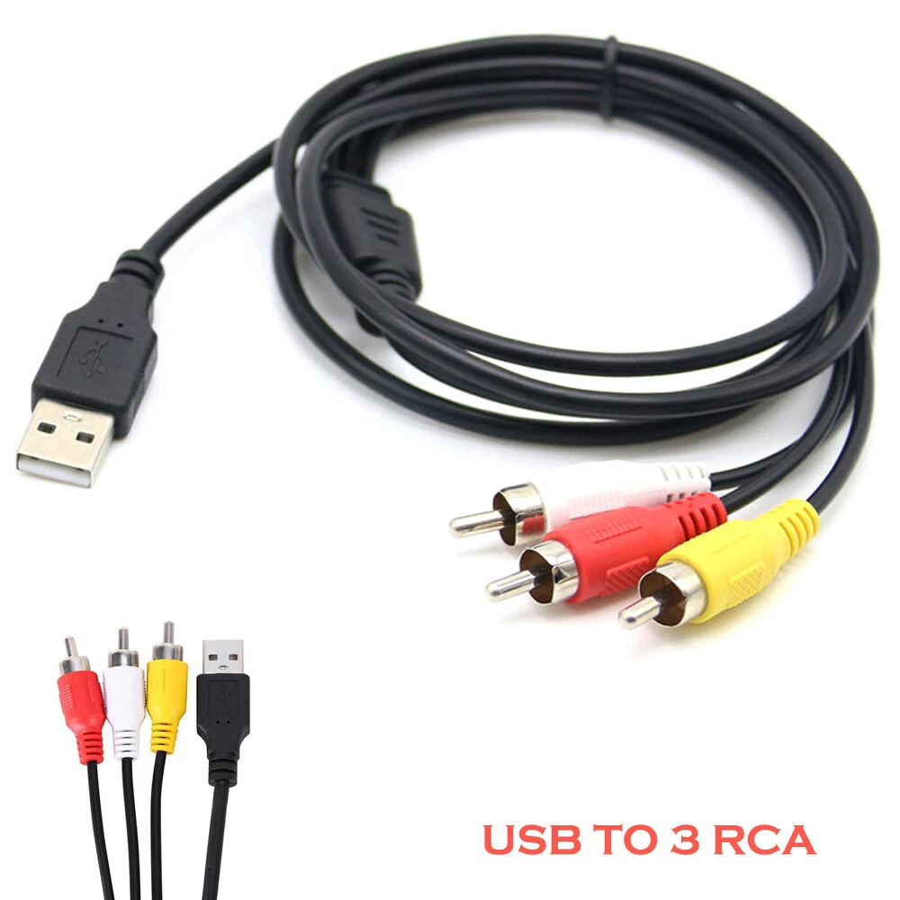 3 RCA Male to USB 2.0 Male A Composite Adapter Audio Video AV HDD