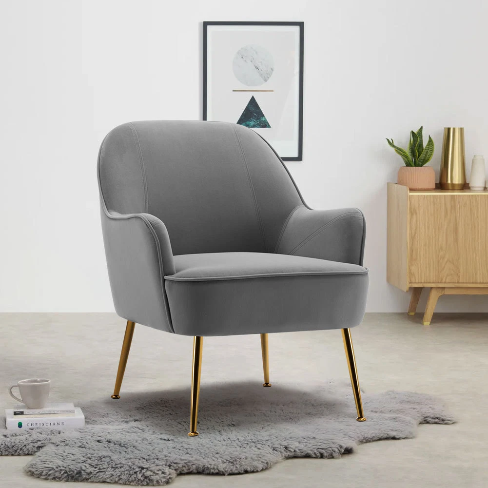 Soft Padded Accent Chair Wide Seat Armchair Single Sofa Dining Chairs Metal Legs