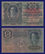 Austria P53 20 Kronen 1913 Oesterreichisch-ungarische Bank Womens Heads Vf Austria P53 20 Kronen 1913 Oesterreichisch-ungarische Bank Womens Heads Vf