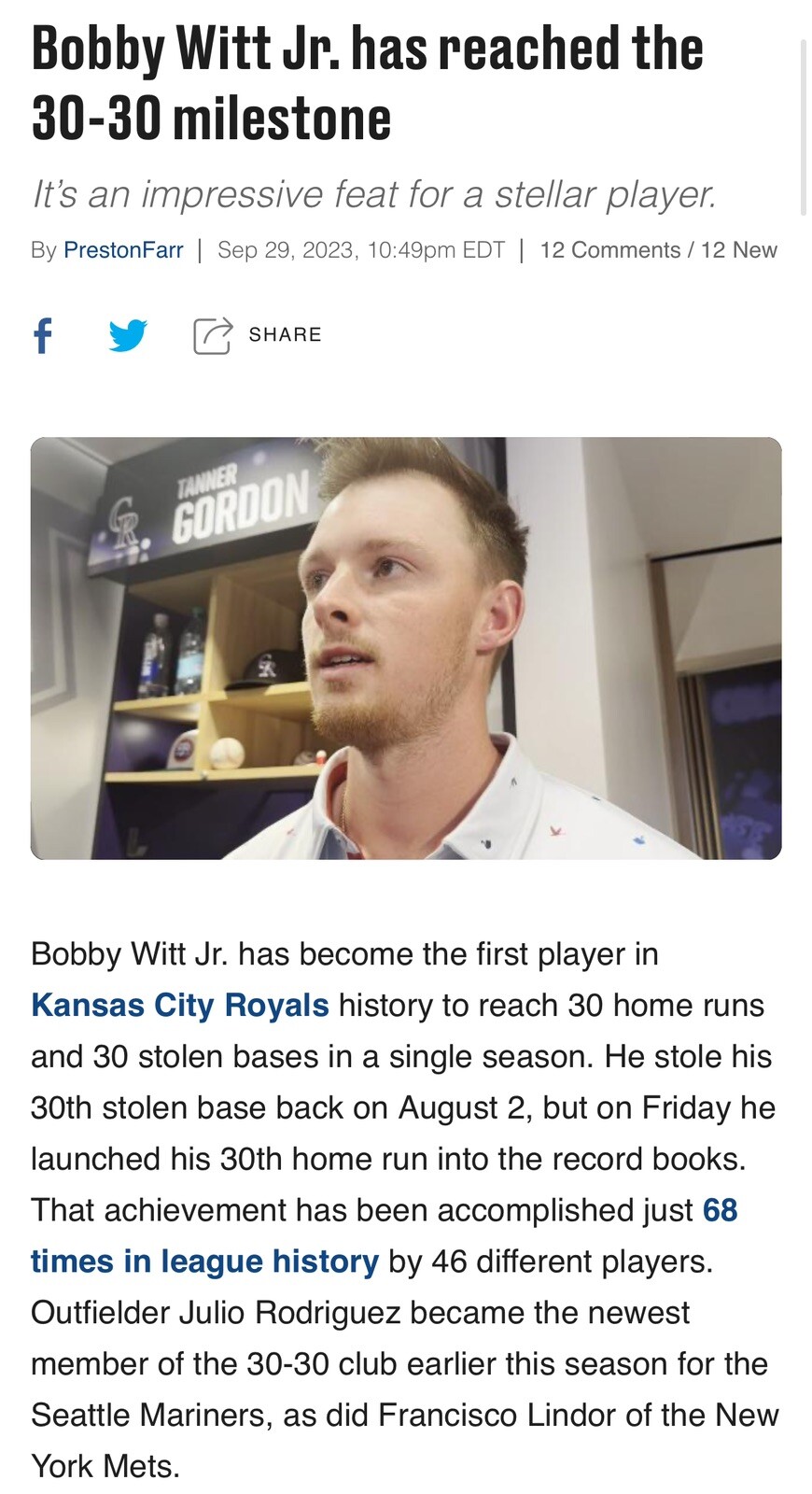 2023 Bobby Witt Jr. Game Used 30th Stolen Base First Royal 30-30 Club MLB COA 🔥