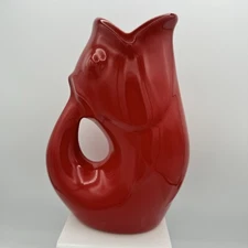 Original 2006 Gurgle Pot Fish Water Pitcher Jug 9 1/2” Red