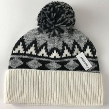 Gray White Geometric Pattern Old Navy Winter Pom Pom Hat