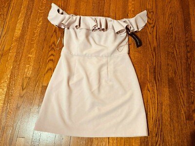 french connection off the shoulder ruffle dress NWT French Connection women's blush pink off shoulder dress 10 ruffle trim lined