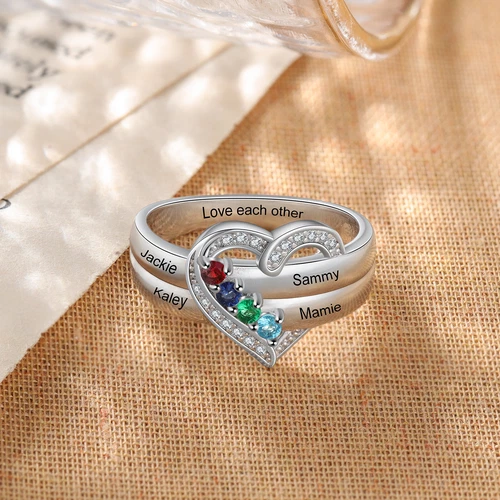 Custom 1-8 Family Birthstone Mom Ring-Personalized Jewelry Gift For Mother Girl! - Picture 9 of 21