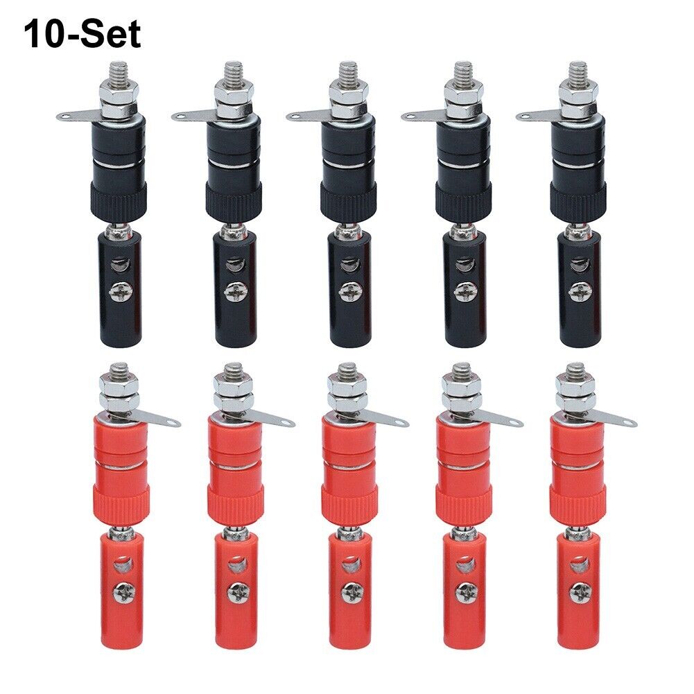 Prácticos 10 Pares Tornillos Plátano Negro y Rojo con Enchufes