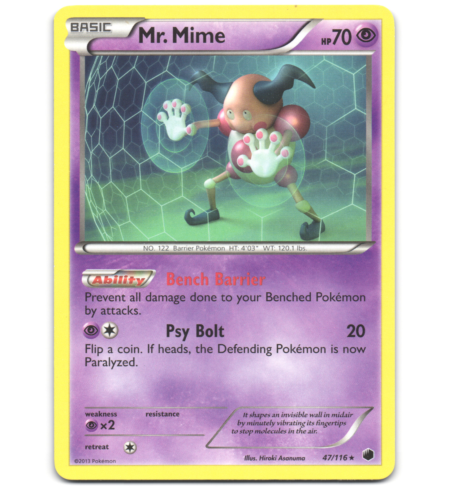 Pokemon 2013 Light Play Mr. Mime 47/116 Plasma Freeze Rare Card