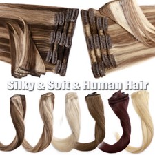 CLEARANCE Human Hair Extensions Clip In Real Remy Hair Full Head 8Piece Balayage