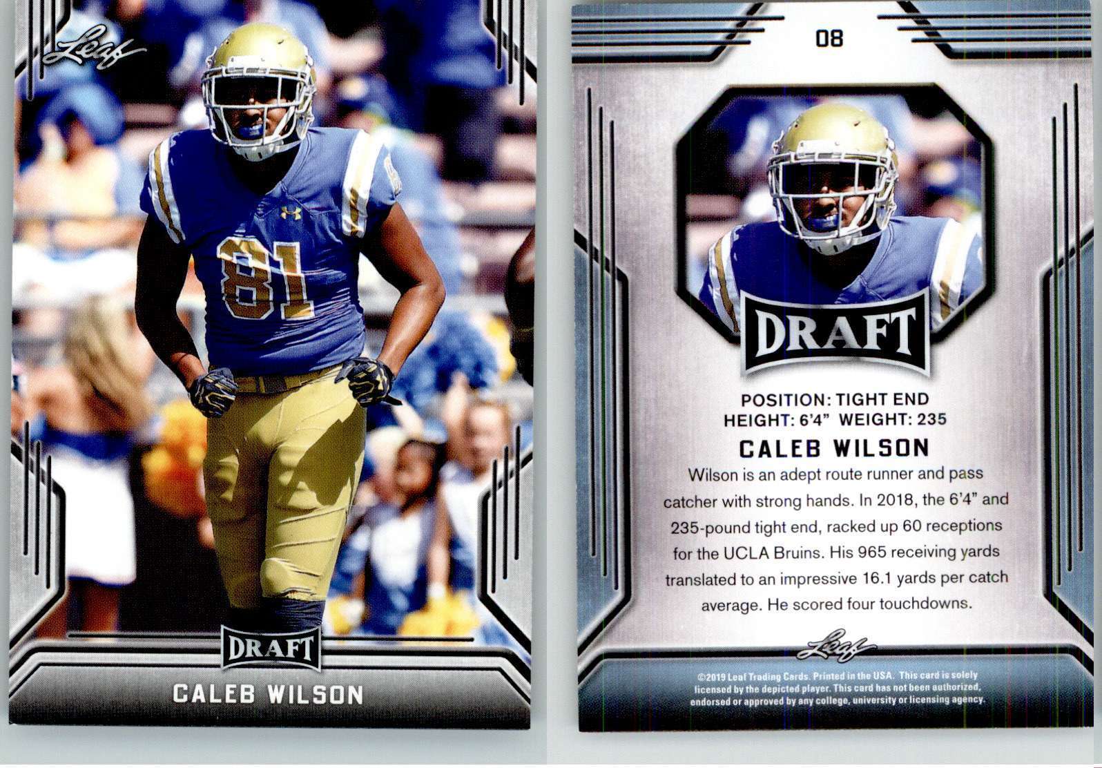 Caleb Wilson 2019 Leaf Draft #08 UCLA Cardinals Mr. Irrelevant