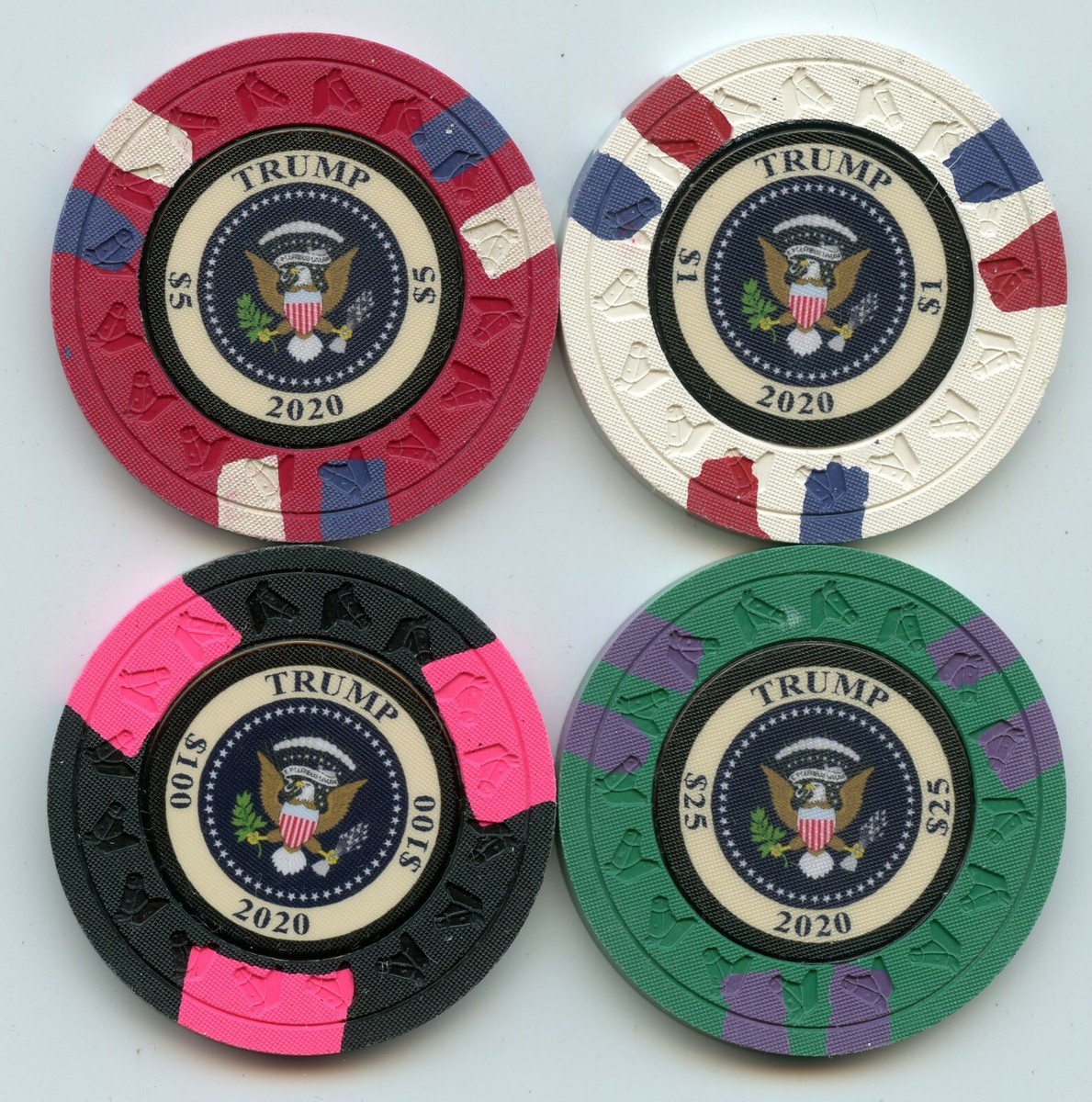 トランプ大統領　2020選挙戦記念　カジノチップ　4種セット TRUMP 2020 Re Election PRESIDENT 45 4 Chip Set Limited 150 FREE