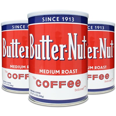 Butter-Nut Coffee Original Blend Ground, Medium Roast, 12 oz Steel Can (3 Pack)