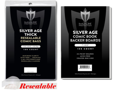 500 Resealable Thick Silver Age Max Pro Comic Book Poly Bags 7-1/4x10-1/2 Boards