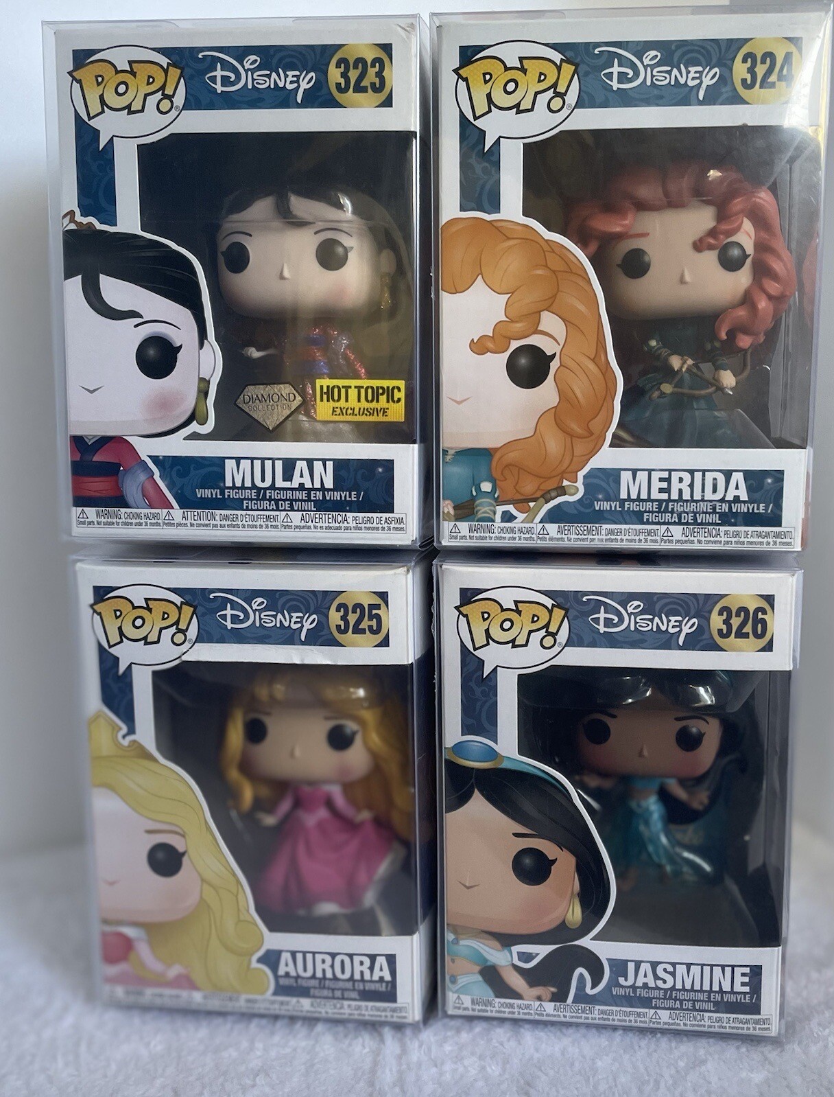 FUNKO Pop Disney Princess Lot of 4 w/DIAMOND and PROTECTIVE COVERS
