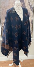 Fendi Karl Ff Karligraphy Fringe Wool Cashmere Cape Poncho