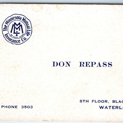 1946 Waterloo IA Minnesota Mutual Insurance Business Card D Repass Calendar