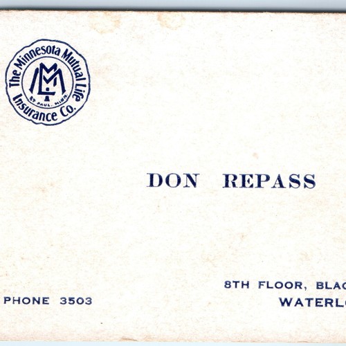 Tarjeta de visita de seguro mutuo de Minnesota 1946 Waterloo, IA calendario de repaso D C50