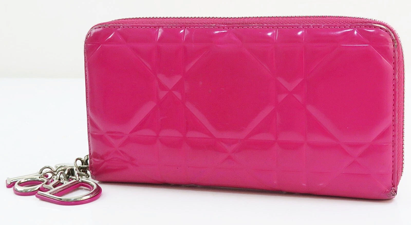 Portefeuille long authentique cuir verni rose Christian Dior #54418