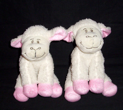 TWO Inter American Cream Plush Lamb Pink Polka Dot Ear Feet Plush Stuffed Animal
